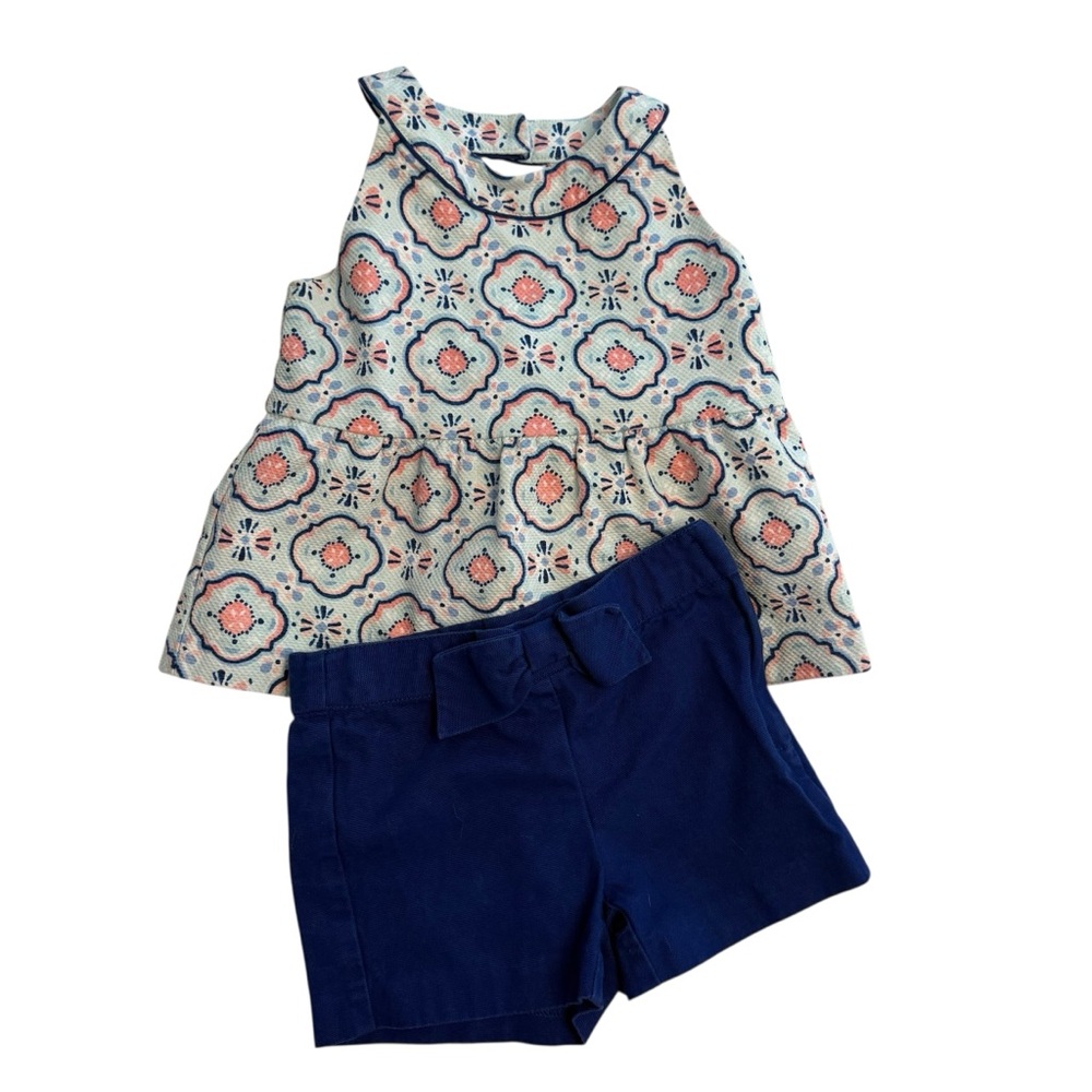 Janie and Jack girls 3 top & shorts set floral sleeveless boutique blue bow